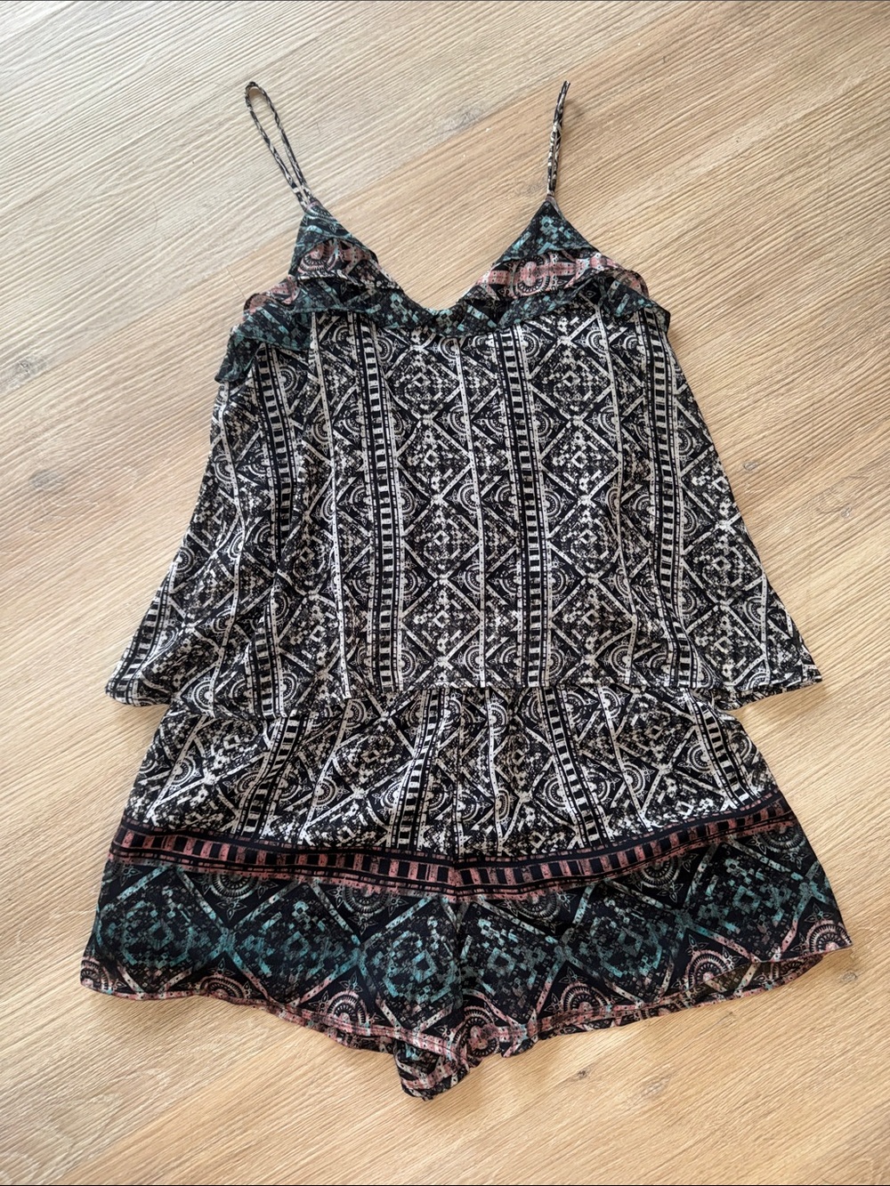 XHILARATION Aztec Print Chiffon Layered Tank Top Shorts Romper Jumpsuit